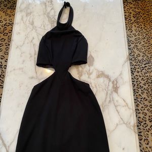 Black Halter Cut Out Dress with Metal Detail